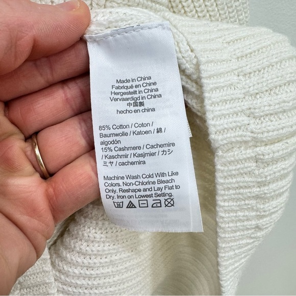 J. CREW Cashmere cotton blend white cream relaxed turtleneck sweater Sz Large - Picture 4 of 5